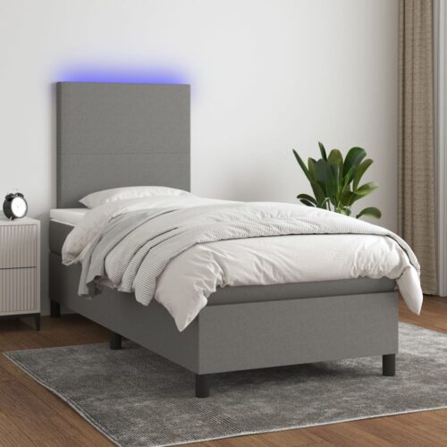 LED Lights Bed Frame with Mattress Set Base Dark Grey 106x203cm King Single Size Fabric - Image 2