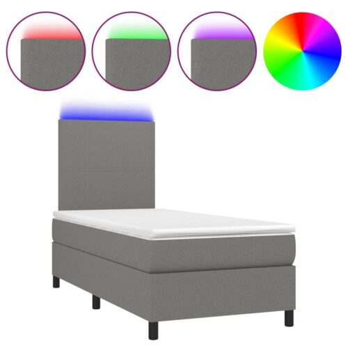 LED Lights Bed Frame with Mattress Set Base Dark Grey 106x203cm King Single Size Fabric - Image 9