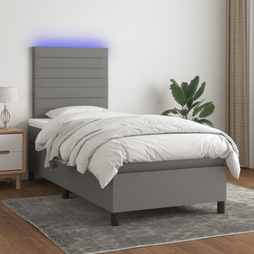LED Lights Bed Frame with Mattress Set Base Dark Grey 106x203cm King Single Size Fabric - Image 2
