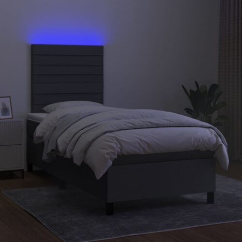 LED Lights Bed Frame with Mattress Set Base Dark Grey 106x203cm King Single Size Fabric - Image 3