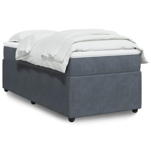 Bed Frame with Mattress Set Spring Box Base Dark Grey King Single Velvet - Image 2