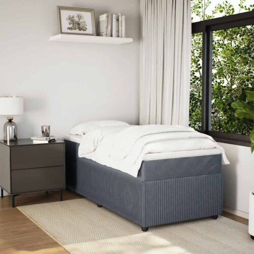 Bed Frame with Mattress Set Spring Box Base Dark Grey King Single Velvet - Image 3