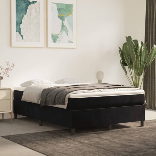 Bed Frame with Mattress Set Spring Box Base Black 137x190cm Full Velvet - Image 2