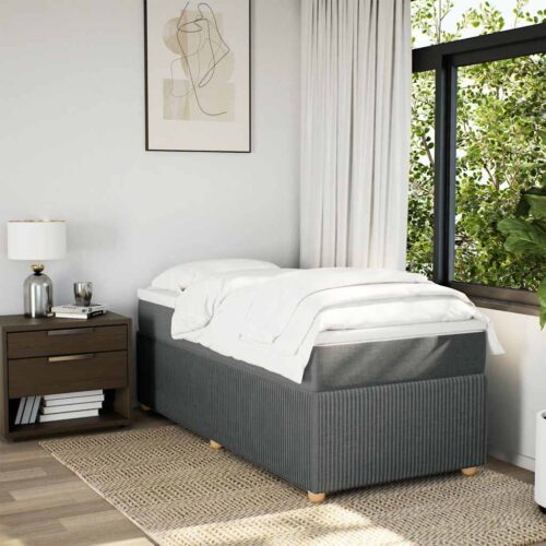 Bed Frame with Mattress Set Spring Box Base Dark Grey King Single Fabric - Image 3