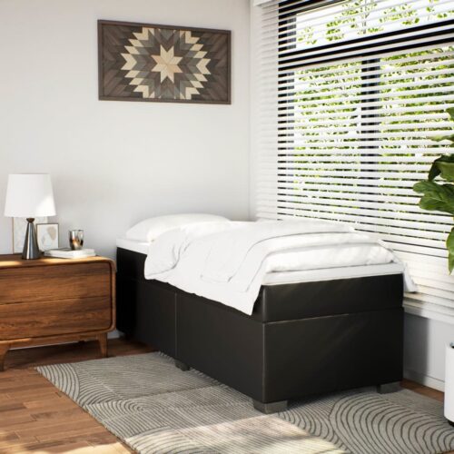 Bed Frame with Mattress Set Spring Box Base Black King Single Faux Leather - Image 2