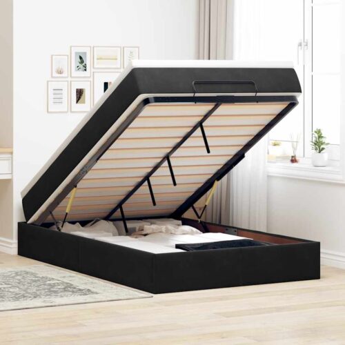 Storage Bed Frame with Mattress Set Lift Base Platform Black King Single Velvet - Image 2