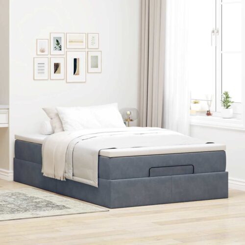 Storage Bed Frame with Mattress Set Lift Base Dark Grey Super Single Velvet - Image 3