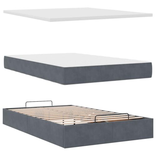 Storage Bed Frame with Mattress Set Lift Base Dark Grey Super Single Velvet - Image 8