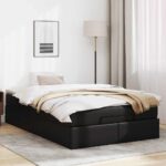 Storage Bed Frame with Mattress Set Lift Base Black Super Single Faux Leather