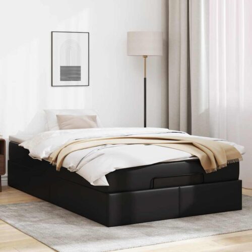 Storage Bed Frame with Mattress Set Lift Base Black Super Single Faux Leather