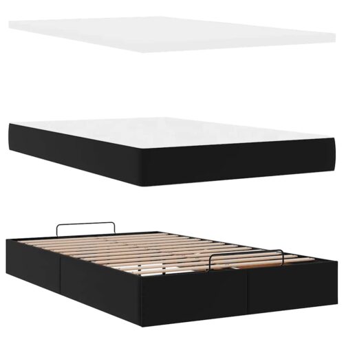 Storage Bed Frame with Mattress Set Lift Base Black Super Single Faux Leather - Image 8