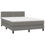Bed Frame with Mattress Set Spring Base Dark Grey 137x187cm Double Size Fabric