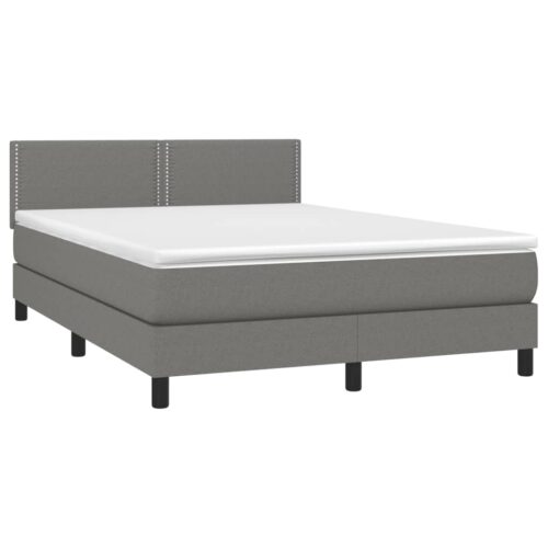 Bed Frame with Mattress Set Spring Base Dark Grey 137x187cm Double Size Fabric - Image 12