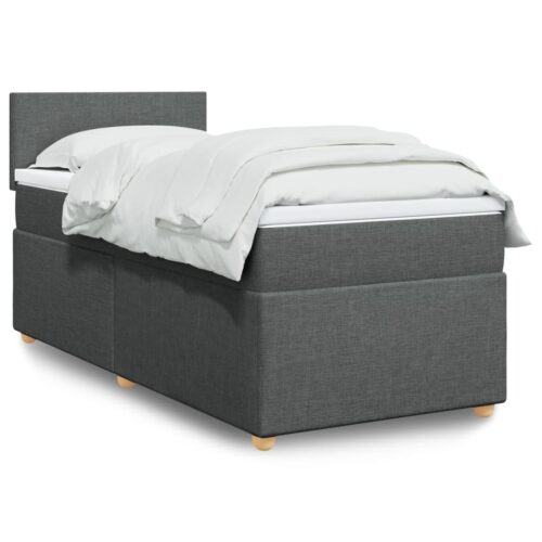 Bed Frame with Mattress Set Spring Box Base Dark Grey King Single Fabric - Image 2