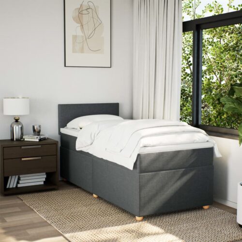 Bed Frame with Mattress Set Spring Box Base Dark Grey King Single Fabric - Image 3