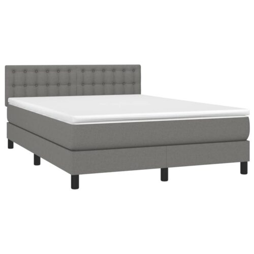 Bed Frame with Mattress Set Spring Base Dark Grey 137x187cm Double Size Fabric