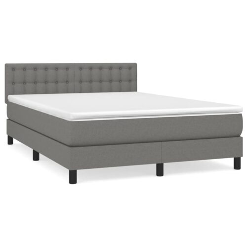 Bed Frame with Mattress Set Spring Base Dark Grey 137x187cm Double Size Fabric - Image 2