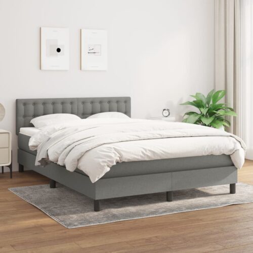 Bed Frame with Mattress Set Spring Base Dark Grey 137x187cm Double Size Fabric - Image 3