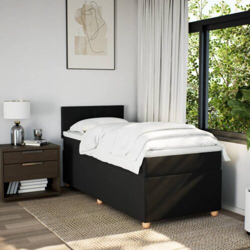Bed Frame with Mattress Set Spring Box Base Black King Single Fabric - Image 3