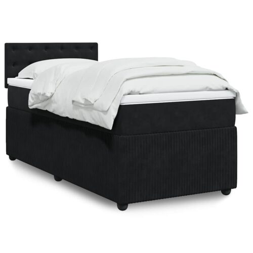 Bed Frame with Mattress Set Spring Box Base Black King Single Velvet - Image 2