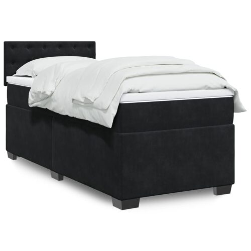 LED Lights Bed Frame with Mattress Set Spring Base Velvet Black King Single - Image 2