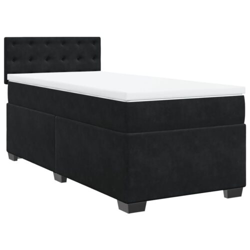 LED Lights Bed Frame with Mattress Set Spring Base Velvet Black King Single - Image 3