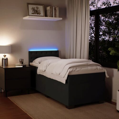 LED Lights Bed Frame with Mattress Set Spring Base Velvet Black King Single - Image 4