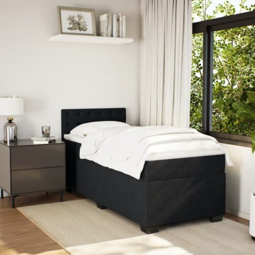 LED Lights Bed Frame with Mattress Set Spring Base Velvet Black King Single - Image 5
