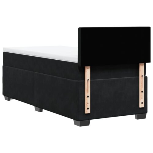 LED Lights Bed Frame with Mattress Set Spring Base Velvet Black King Single - Image 8