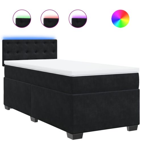 LED Lights Bed Frame with Mattress Set Spring Base Velvet Black King Single - Image 13