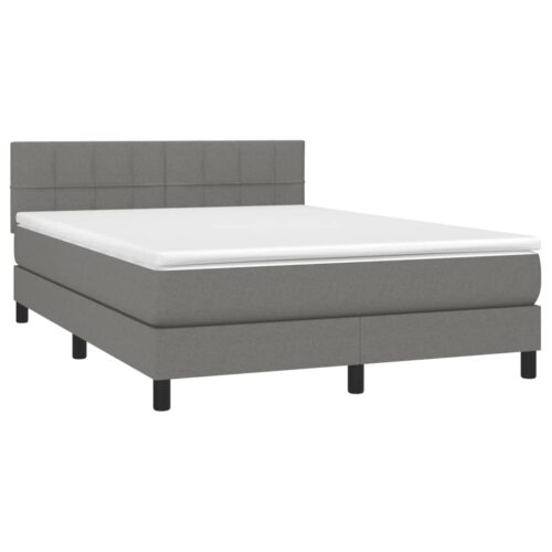 Bed Frame with Mattress Set Spring Base Dark Grey 137x187cm Double Size Fabric - Image 12