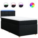 LED Lights Bed Frame with Mattress Set Spring Base Fabric Black King Single