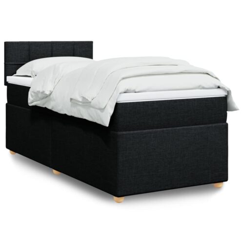 LED Lights Bed Frame with Mattress Set Spring Base Fabric Black King Single - Image 2