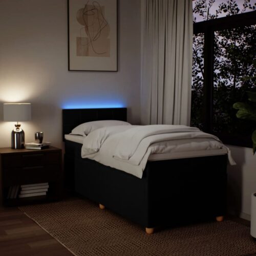 LED Lights Bed Frame with Mattress Set Spring Base Fabric Black King Single - Image 5