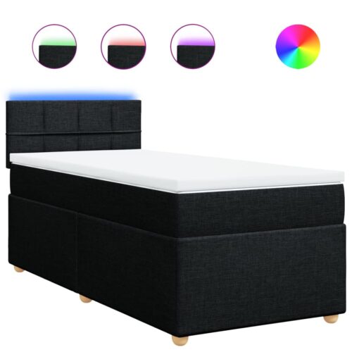 LED Lights Bed Frame with Mattress Set Spring Base Fabric Black King Single - Image 13
