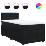 LED Lights Velvet Bed Frame with Mattress Set Spring Base Black King Single