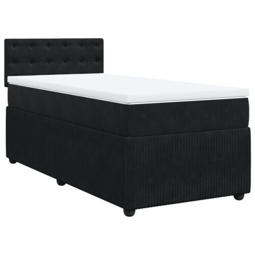 LED Lights Velvet Bed Frame with Mattress Set Spring Base Black King Single - Image 3
