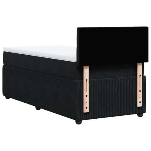 LED Lights Velvet Bed Frame with Mattress Set Spring Base Black King Single - Image 12