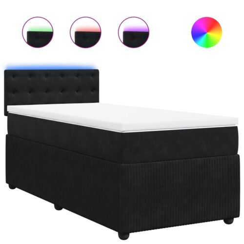 LED Lights Velvet Bed Frame with Mattress Set Spring Base Black King Single - Image 13