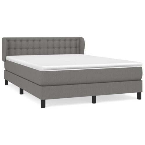 Bed Frame with Mattress Set Spring Base Dark Grey 137x187cm Double Size Fabric - Image 2