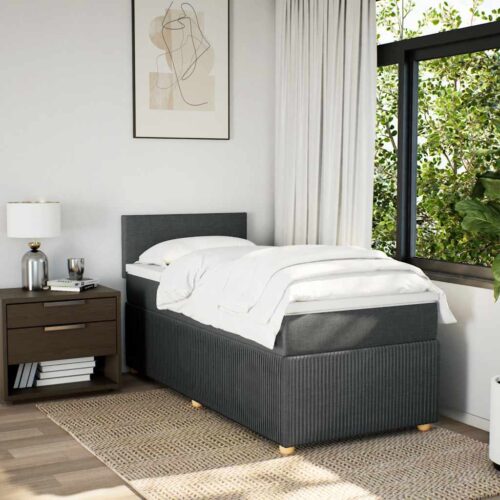 Bed Frame with Mattress Set Spring Box Base Light Grey King Single Fabric - Image 4