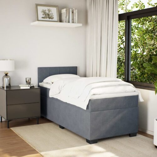 Bed Frame with Mattress Set Spring Box Base Dark Grey King Single Fabric - Image 3