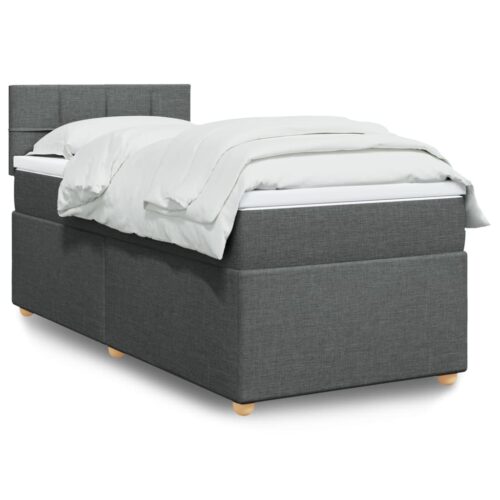 Bed Frame with Mattress Set Spring Box Base Dark Grey King Single Fabric - Image 2