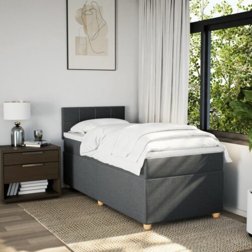 Bed Frame with Mattress Set Spring Box Base Dark Grey King Single Fabric - Image 4