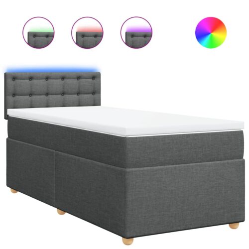 Bed Frame with Mattress Set Spring Box Base Dark Grey King Single Fabric