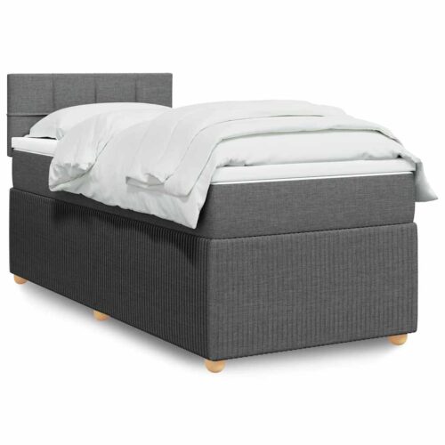 Bed Frame with Mattress Set Spring Box Base Dark Grey King Single Fabric - Image 2