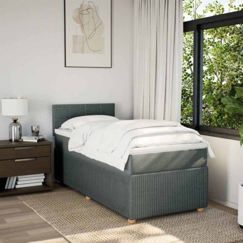 Bed Frame with Mattress Set Spring Box Base Dark Grey King Single Fabric - Image 3