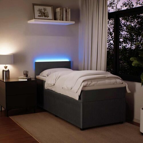 Bed Frame with Mattress Set Spring Box Base Dark Grey King Single Velvet - Image 5