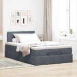 Storage Bed Frame with Mattress Set Lift Platform Dark Grey King Single Velvet