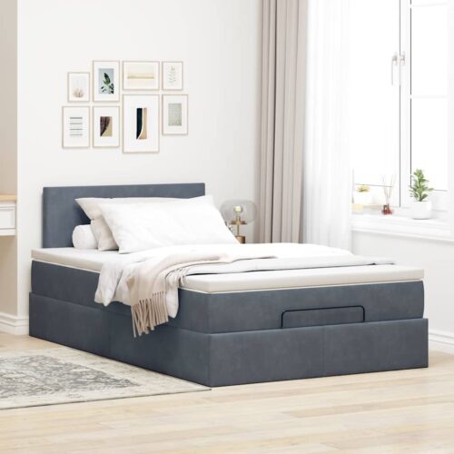 Storage Bed Frame with Mattress Set Lift Platform Dark Grey King Single Velvet